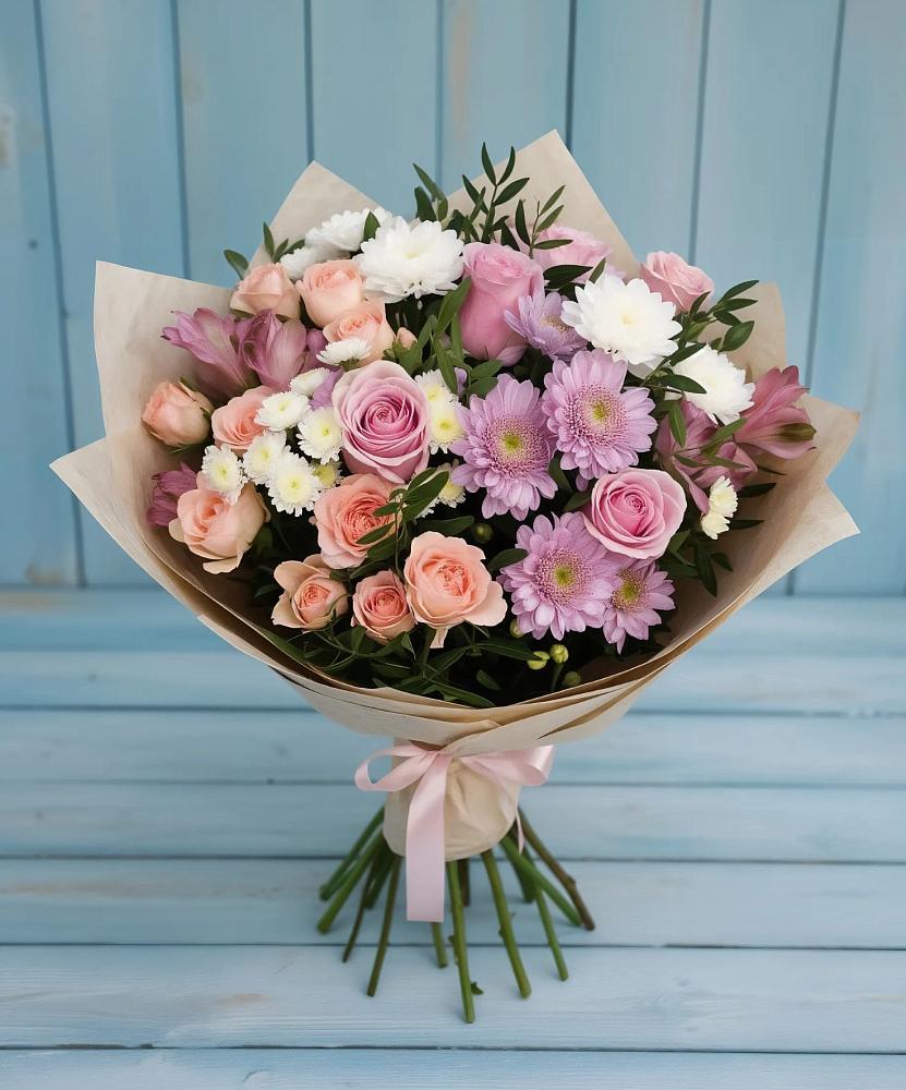 Букет цветов из: Хризантемы, Розы и Альстромерии в Северном Московской области