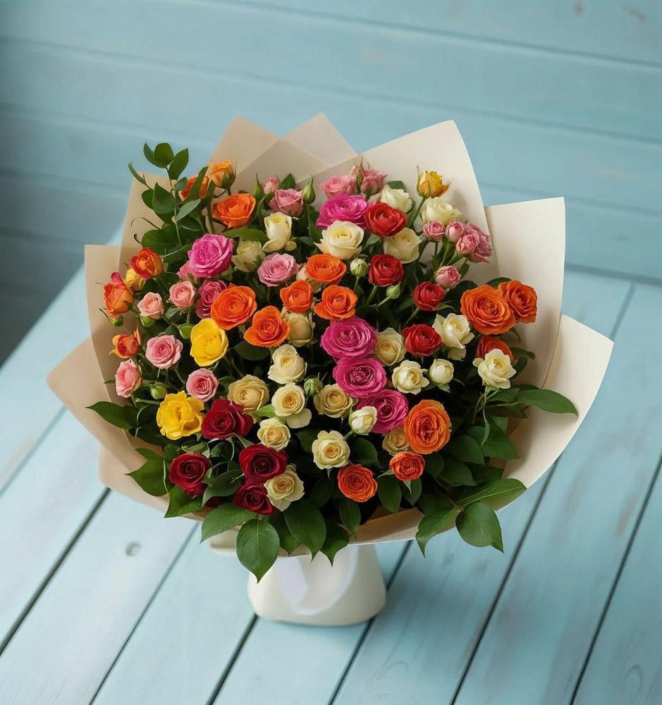 Букет Микс из разноцветных кустовых роз в Северном Московской области