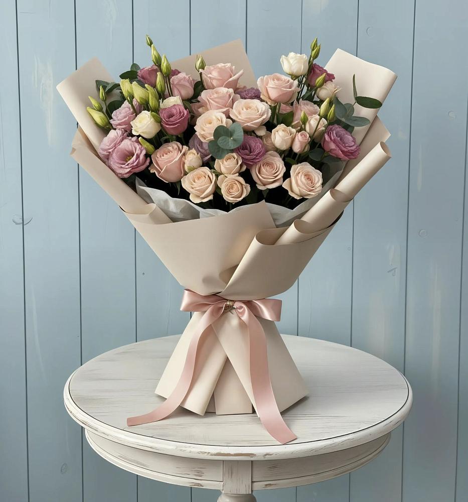 Букет цветов из: Розы и Лизиантусы в Северном Московской области